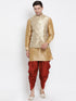 Vastramay Men's Rose Gold Jacquard Jacket With Kurta Dhoti Set